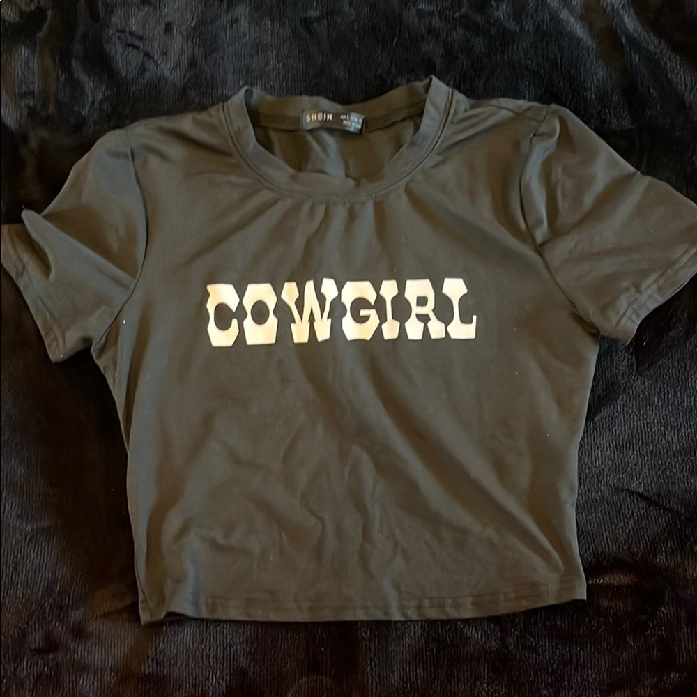 SHEIN Black Tee with Cowgirl Graphic